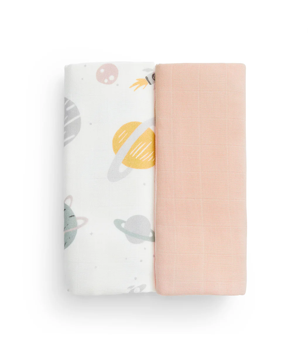 Burp Cloth 2 Pack Muslin Blush Rocket - Image 4