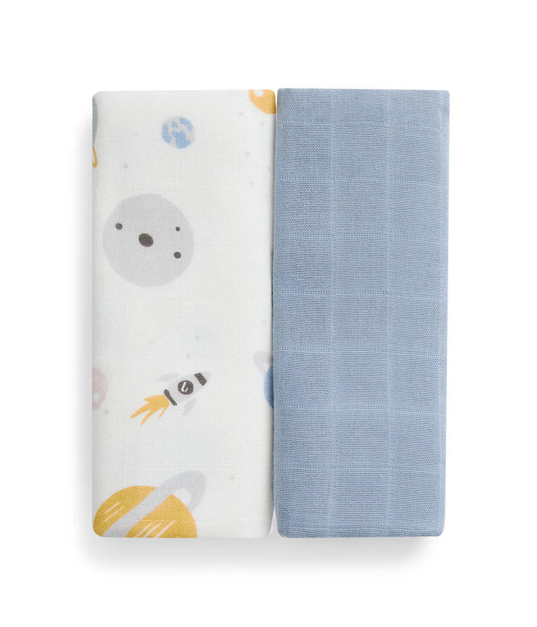 Burp Cloth 2 Pack Muslin Mist Blue Rocket - Image 4