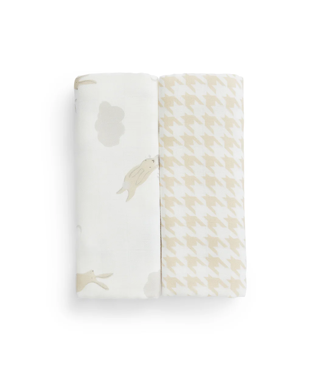 Burp Cloth 2 Pack Muslin White Cloud Bunnies - Image 4