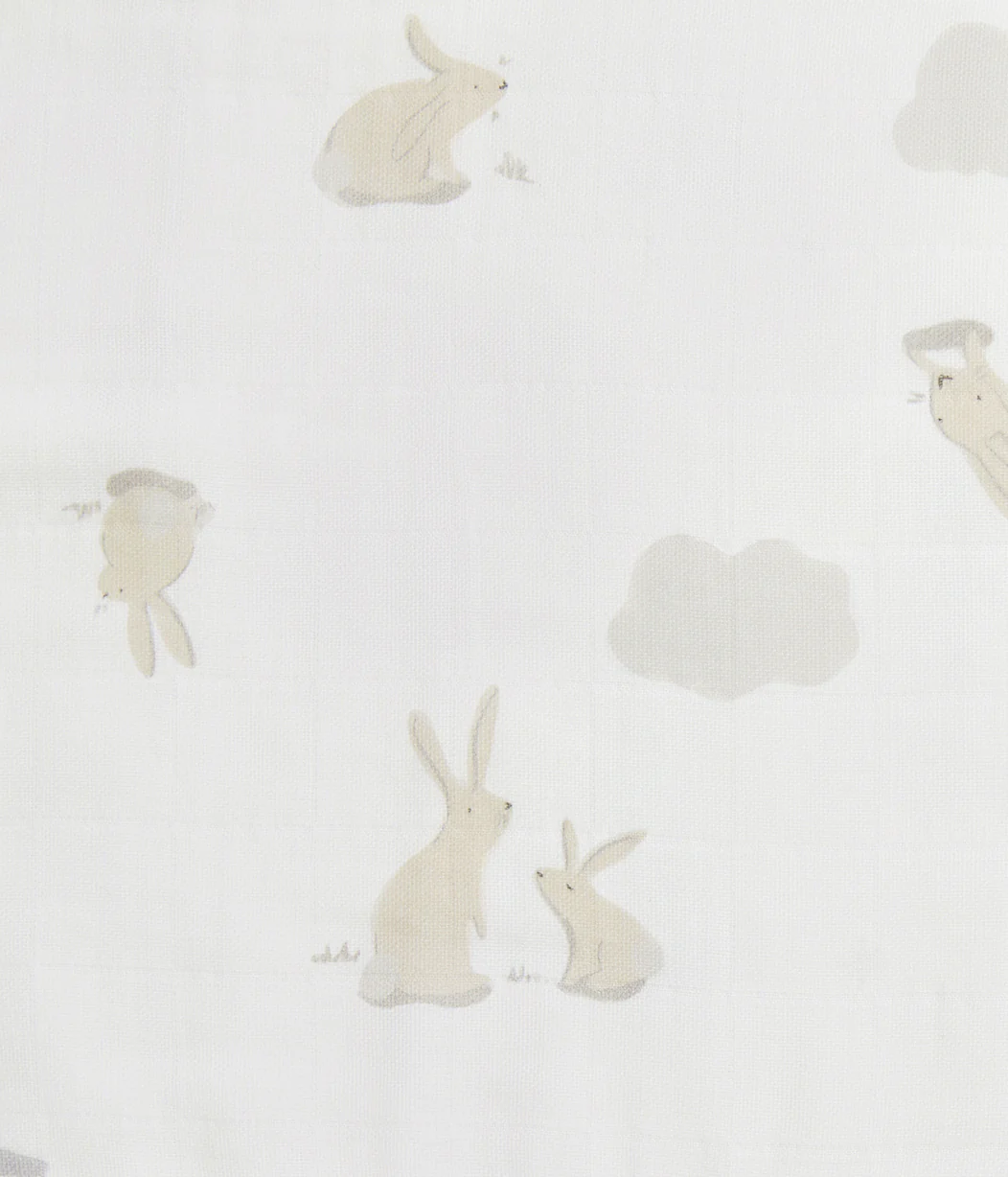 Burp Cloth 2 Pack Muslin White Cloud Bunnies - Image 5