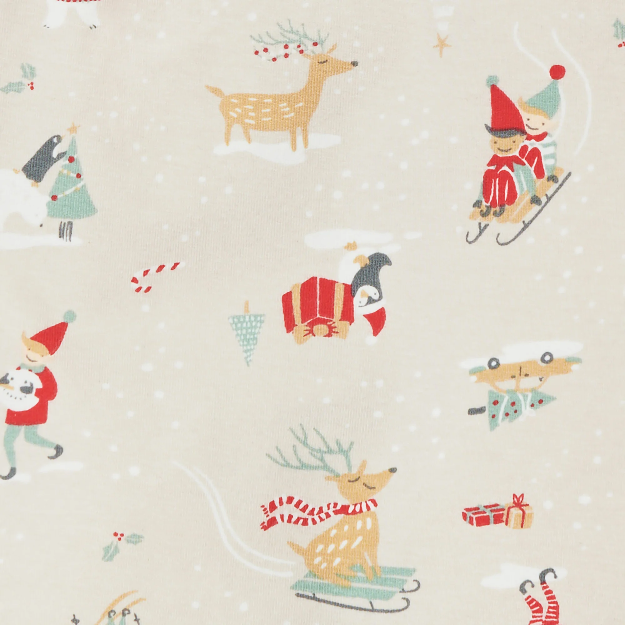 Kids Pyjama Set Short Sleeve Cotton Beige Snow Party - Image 4