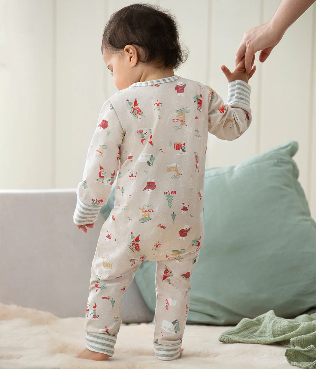 Footless Romper Cotton Beige Snow Party - Image 5