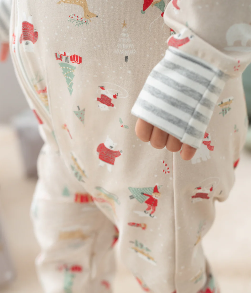 Footless Romper Cotton Beige Snow Party - Image 6